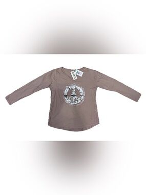 Italy Moda Pink Sequin Peace Sign Long Sleeve T-Shirt
